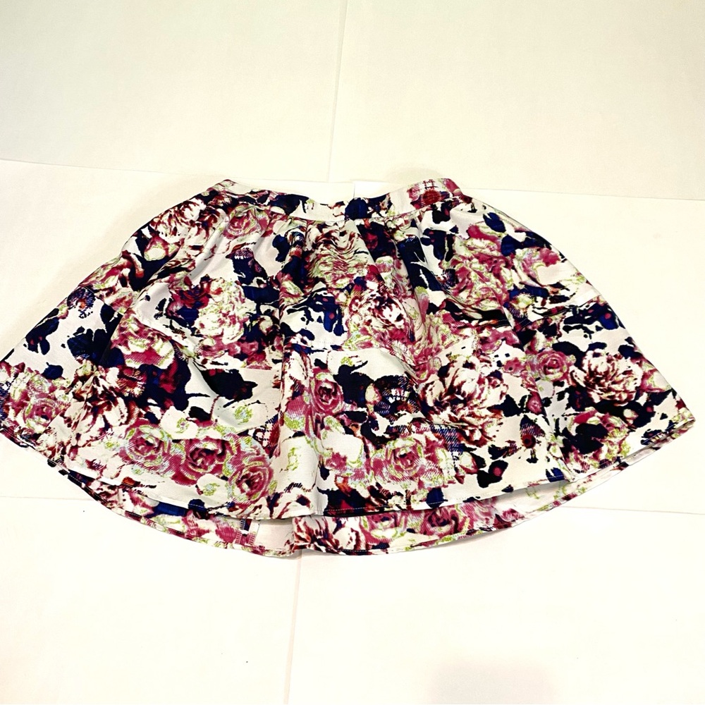 Express Pink and Black Floral Skater Mini Skirt